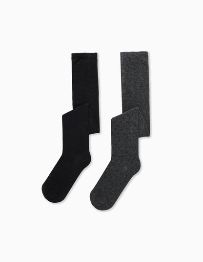 Pack of 2 Tights for Girls, Black/Grey