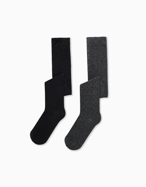 Pack of 2 Tights for Girls, Black/Grey