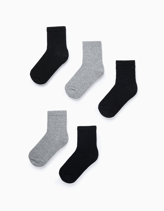Pack of 5 Pairs of Plain Socks for Boys, Grey/Black