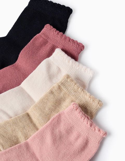 Pack of 5 Pairs of Socks for Baby Girls, Pink/Beige/Blue