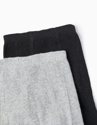 Pack of 2 Tights for Newborn Girls and Babies, Grey/Black