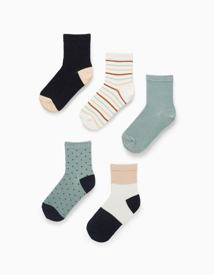 Pack of 5 Pairs of Socks for Boys 'Stripes & Polka Dots', Multicolour