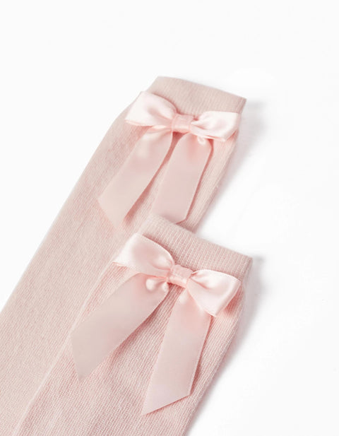 High Socks with Bow for Girls, Pink