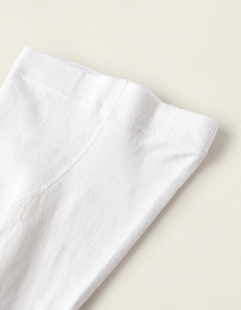 Cotton Anti-Pilling Tights for Baby Girls, White