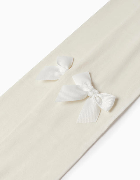 Microfiber Tights with Bow for Girls, White