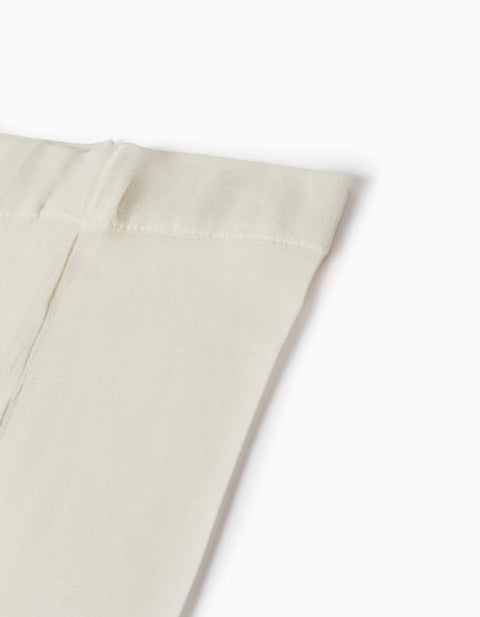 Microfiber Tights with Bow for Girls, White