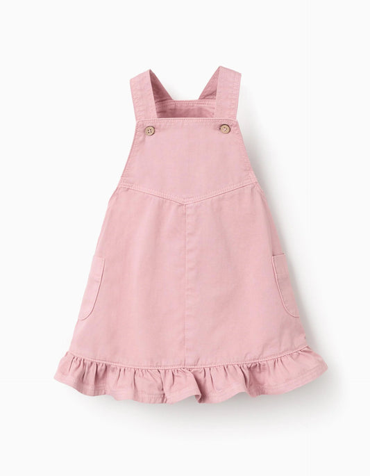 Twill Pinafore Dress with Frills for Baby Girls, Pink