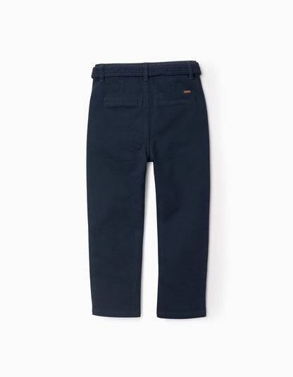 Twill Chino Trousers with Belt for Boys 'Straight Fit', Blue