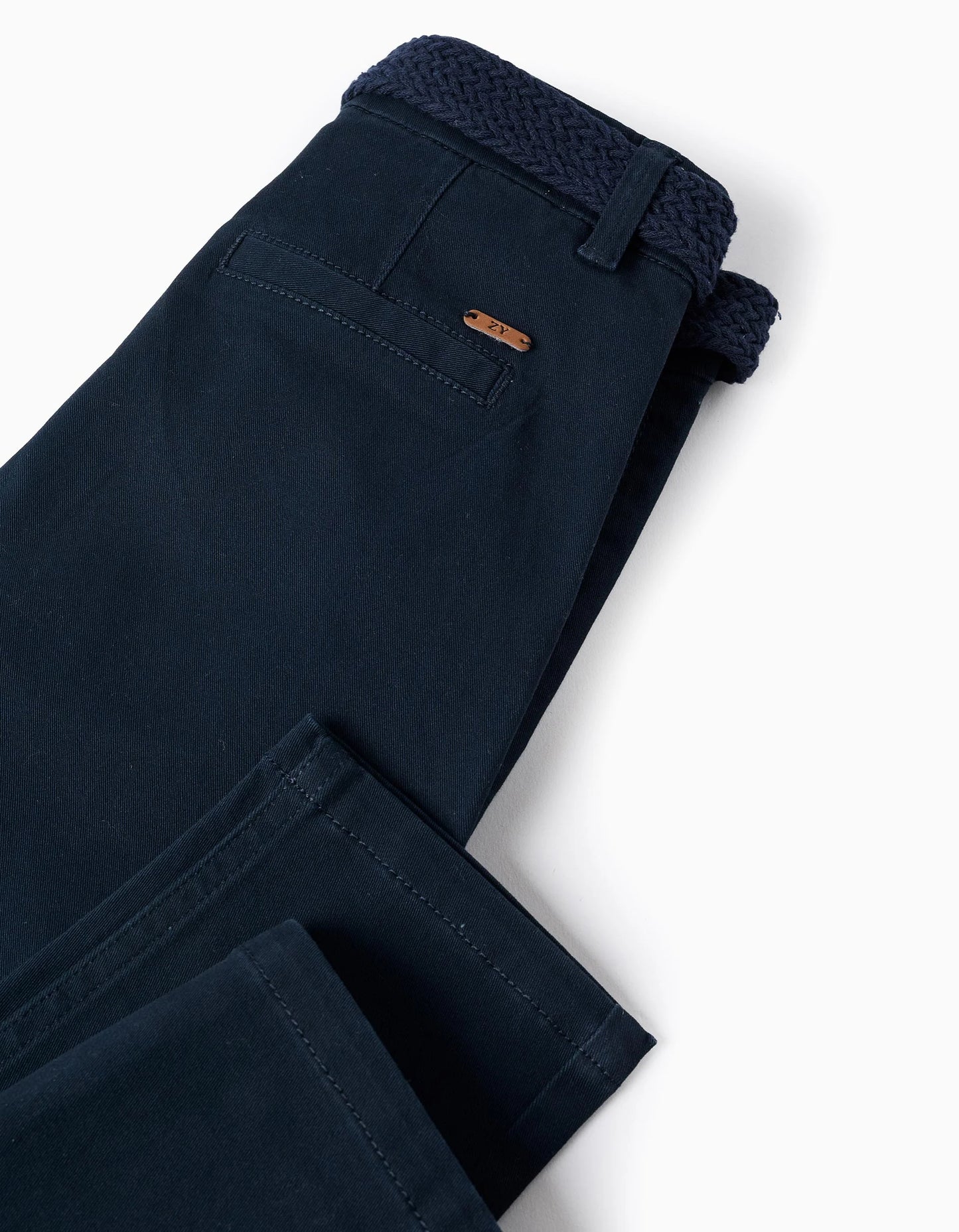 Twill Chino Trousers with Belt for Boys 'Straight Fit', Blue