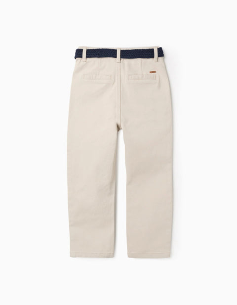 Twill Chino Trousers with Belt for Boys 'Straight Fit', Beige