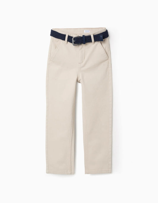 Twill Chino Trousers with Belt for Boys 'Straight Fit', Beige