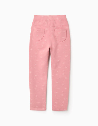 Brushed Jeggings with Motif for Girls, Pink