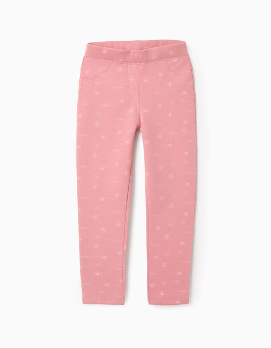 Brushed Jeggings with Motif for Girls, Pink