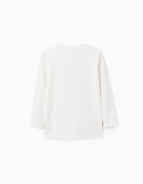 Long Sleeve Cotton T-shirt 'Bird Observatory' for Boys, White