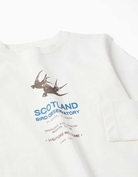Long Sleeve Cotton T-shirt 'Bird Observatory' for Boys, White