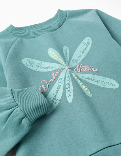 Brushed Sweatshirt with Embossed Print for Girls, Light Green