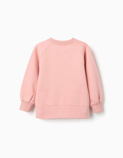 Brushed sweatshirt with front print for girls, salmon orange
