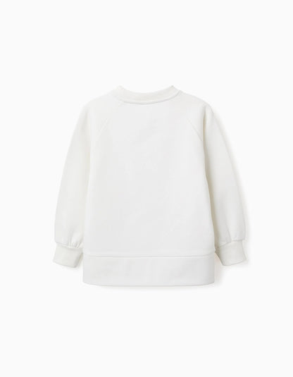 Brushed Sweatshirt with Embossed Flowers for Girls, White