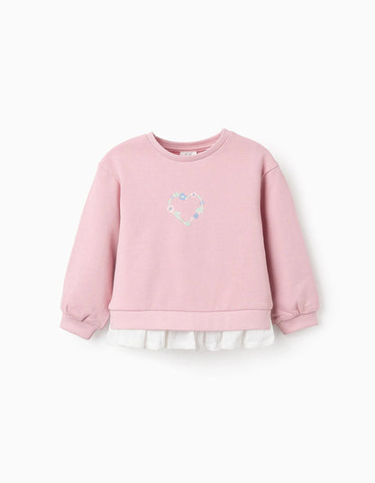 Cotton Sweatshirt with Muslin Ruffles for Baby Girls, Pink