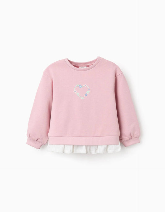 Cotton Sweatshirt with Muslin Ruffles for Baby Girls, Pink