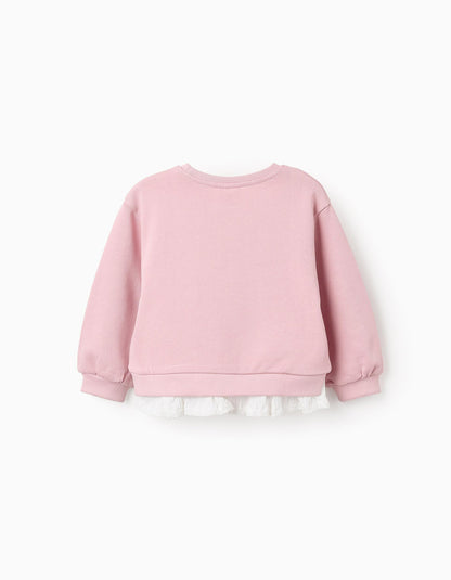 Cotton Sweatshirt with Muslin Ruffles for Baby Girls, Pink