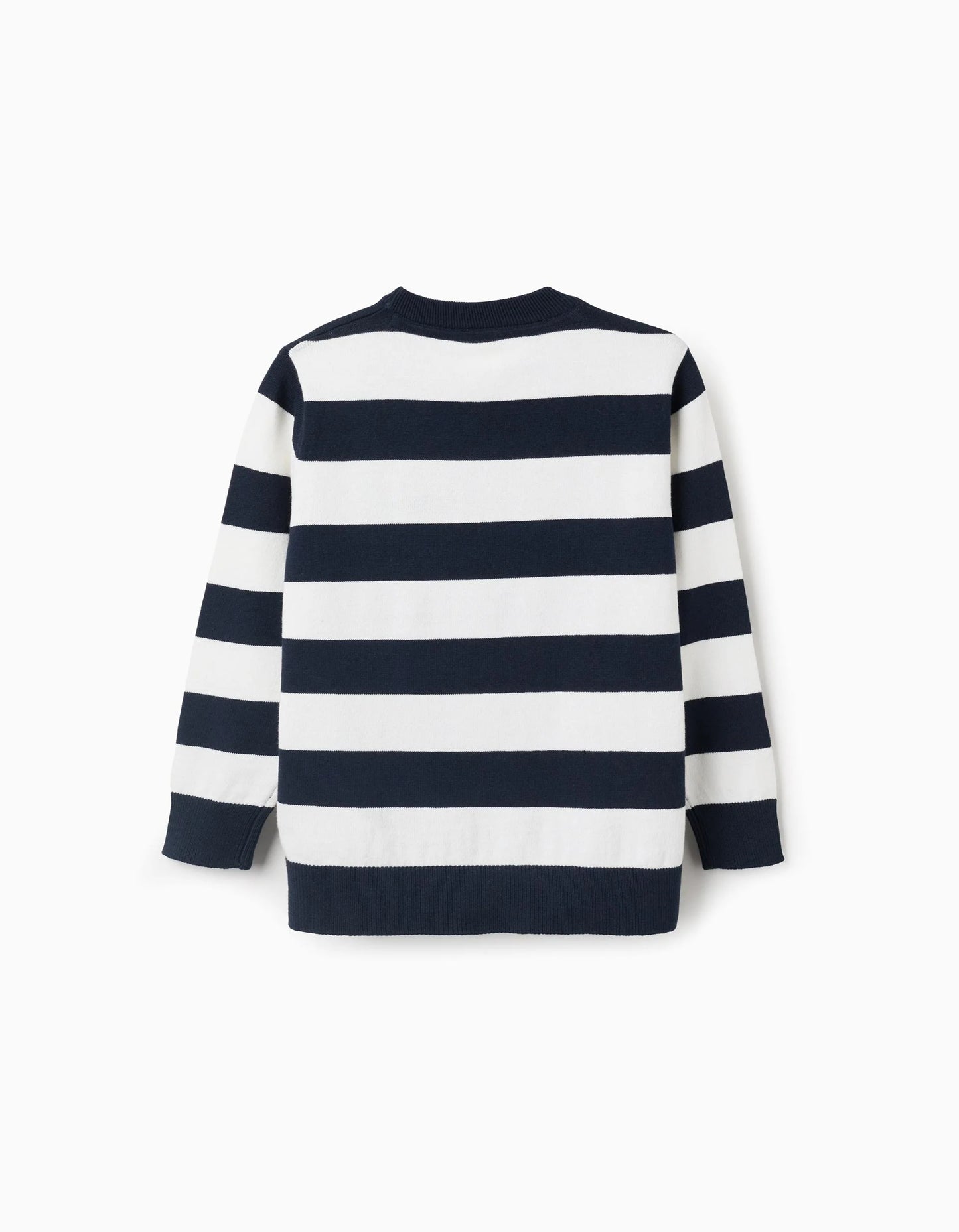 Fine Knit Striped Jumper for Boys, White/Dark Blue