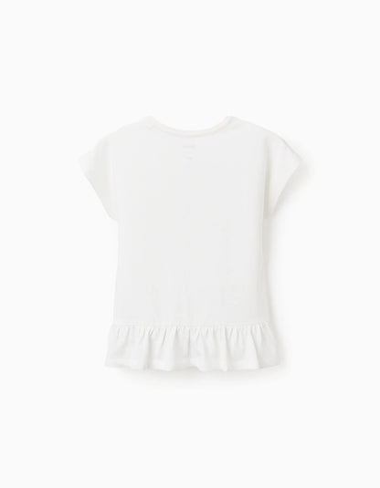 Cotton T-shirt with Ruffles on the Back for Girls 'Stitch', White