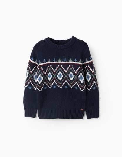Jumper with Jacquard for Boys, Dark Blue
