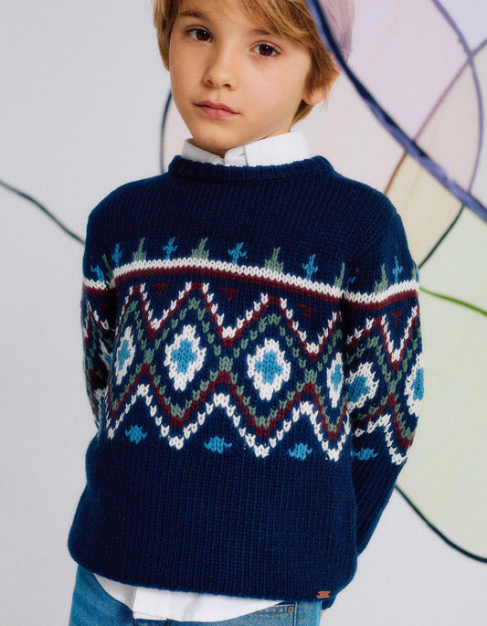 Jumper with Jacquard for Boys, Dark Blue
