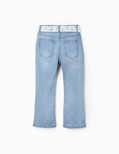 Jeans with Floral Belt for Girls 'Flare Fit', Blue