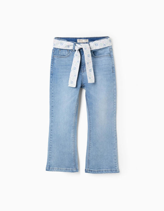 Jeans with Floral Belt for Girls 'Flare Fit', Blue