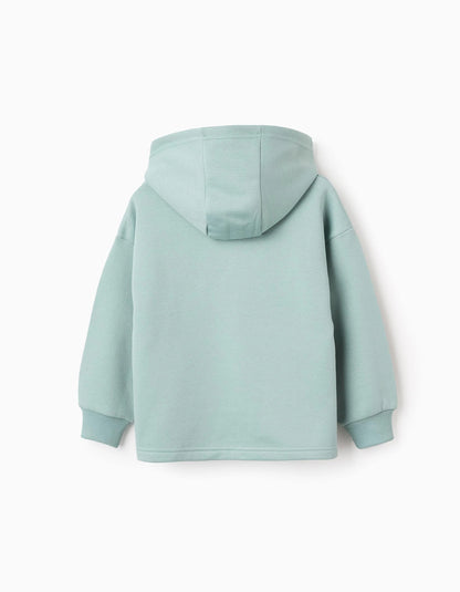 Brushed Hooded Sweatshirt for Girls 'Be Kind', Aqua Green