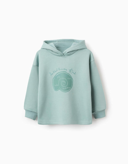 Brushed Hooded Sweatshirt for Girls 'Be Kind', Aqua Green