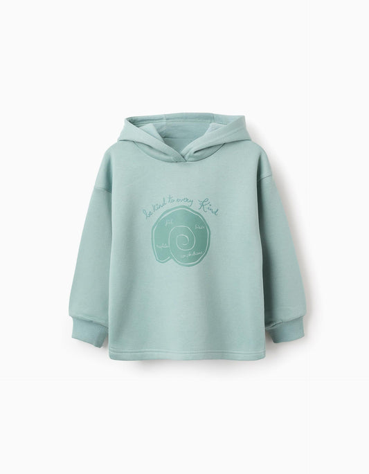 Brushed Hooded Sweatshirt for Girls 'Be Kind', Aqua Green