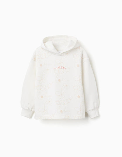 Hooded Brushed Sweatshirt for Girls 'Nature', White