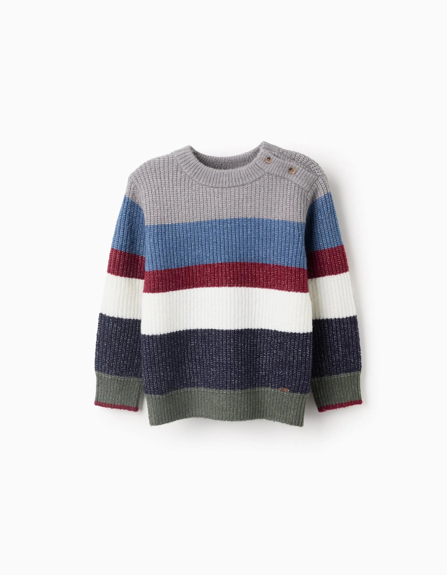 Striped Knitted Jumper with Buttons for Boys, Multicolour