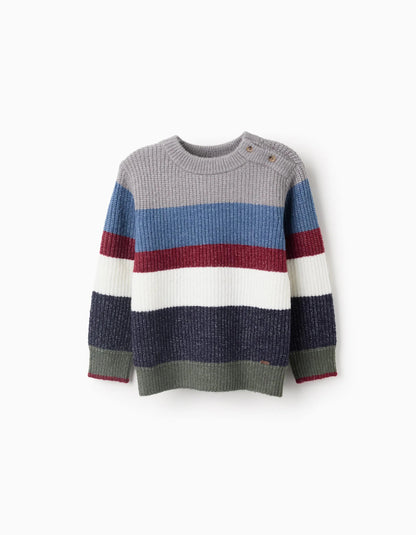 Striped Knitted Jumper with Buttons for Boys, Multicolour