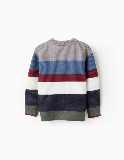Striped Knitted Jumper with Buttons for Boys, Multicolour