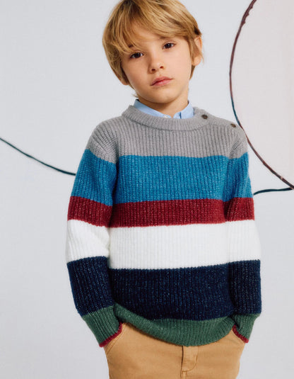 Striped Knitted Jumper with Buttons for Boys, Multicolour