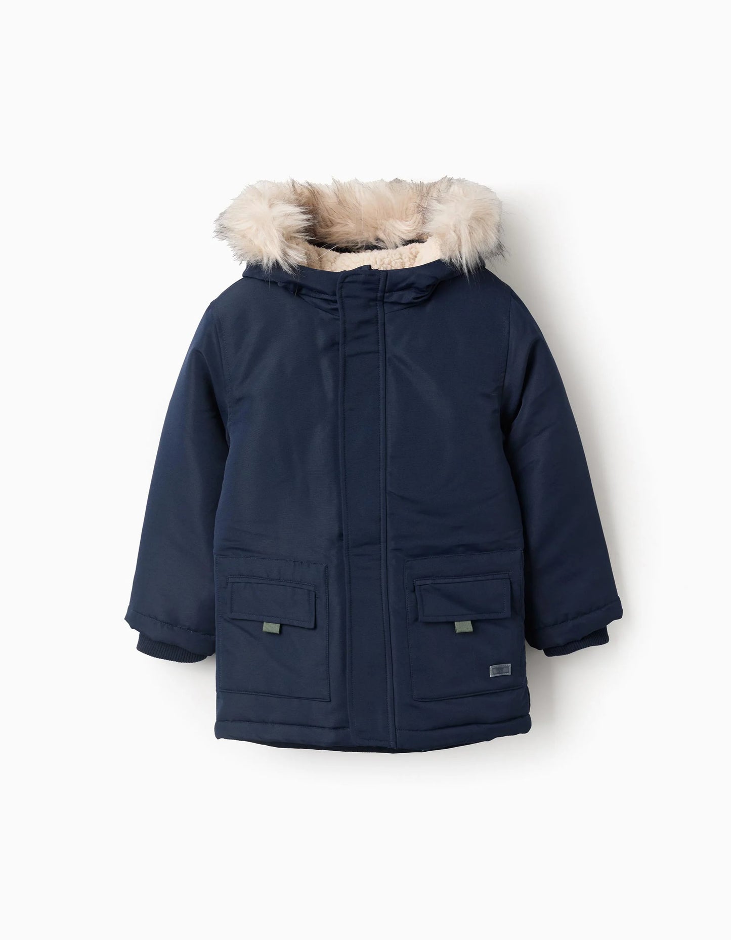 Padded Parka with Removable Fur Hood for Boys, Blue