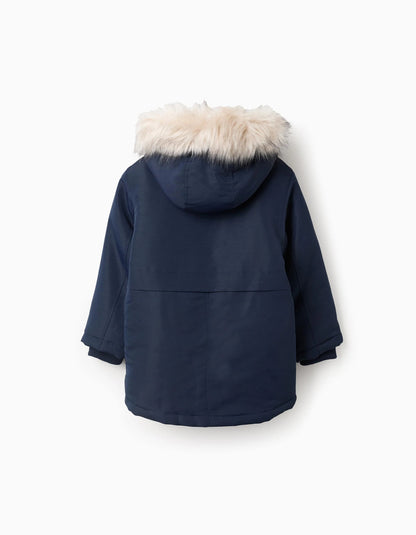 Padded Parka with Removable Fur Hood for Boys, Blue