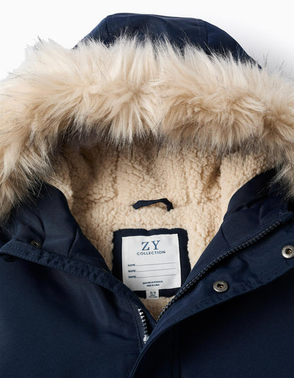 Padded Parka with Removable Fur Hood for Boys, Blue