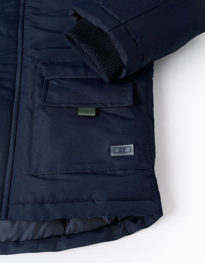 Padded Parka with Removable Fur Hood for Boys, Blue