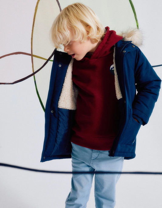 Padded Parka with Removable Fur Hood for Boys, Blue
