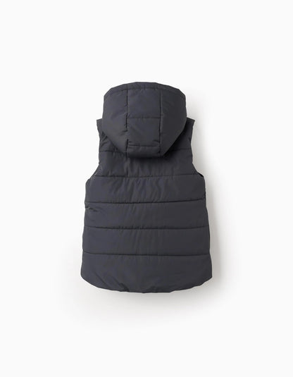 Padded Gilet with hood for boys, Dark Grey
