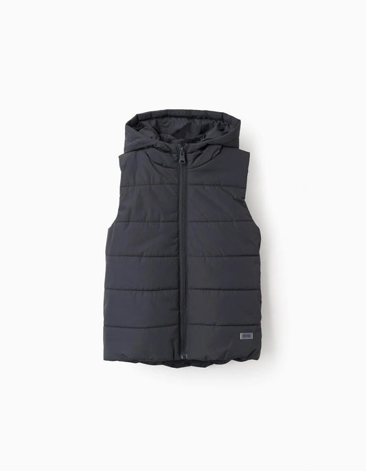 Padded Gilet with hood for boys, Dark Grey