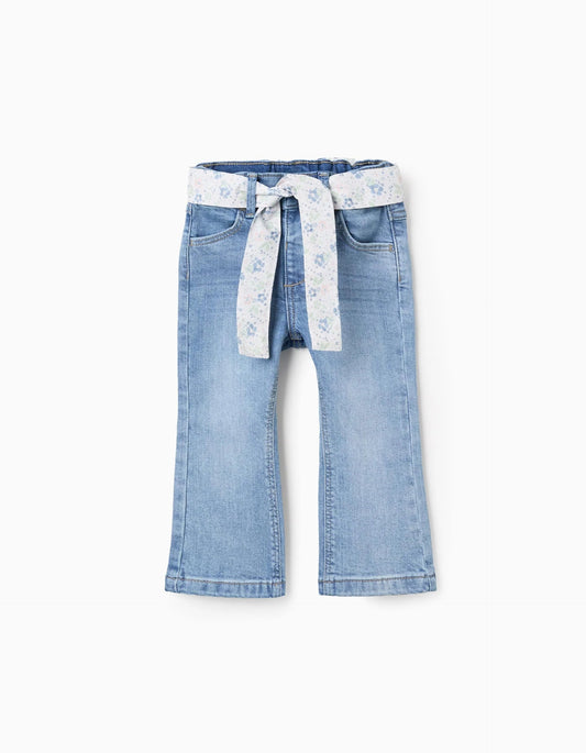 Jeans with Floral Belt for Baby Girls 'Flare Fit', Blue