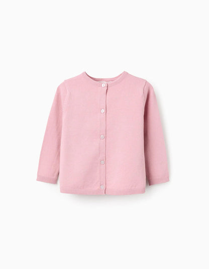 Round Neck Knit Cardigan for Baby Girls, Pink