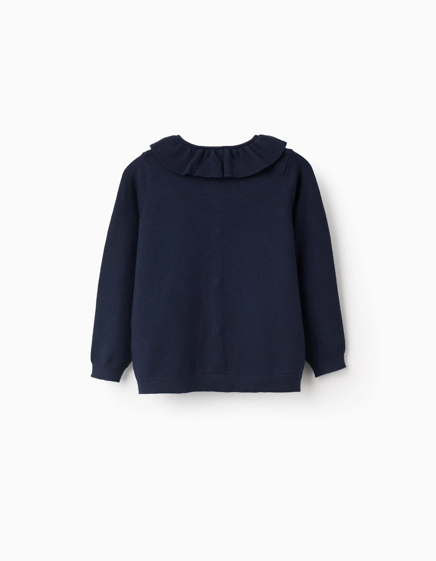 Fine Knit Cardigan with Ruffles for Girls, Dark Blue