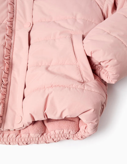 Padded Jacket with Hood and Polar Lining for Girls, Pink